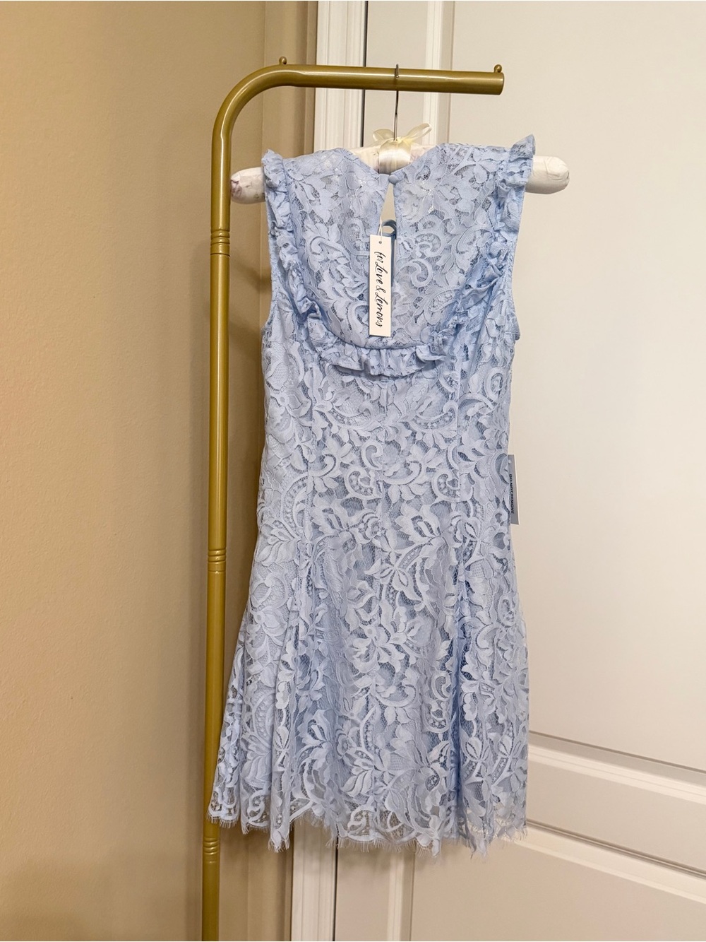 $329 NWT For Love & Lemons Locket Keyhole Mini Dress Powder Blue Lace XS - Picture 7 of 11